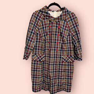 Checked A-Line Dress With Red Buttons